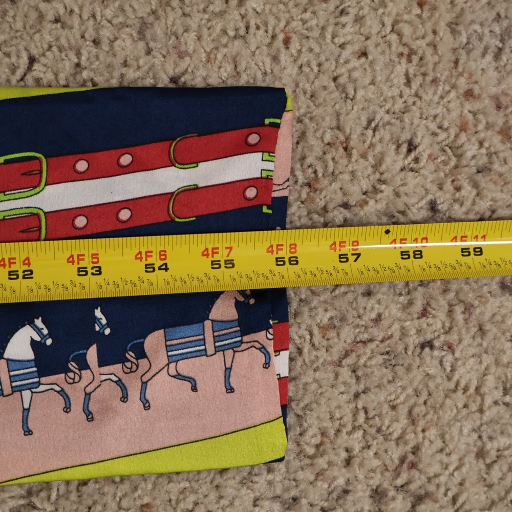 Handmade Equestrian Horse & Belt Print Skinny Scarf Navy Pink Lime‎ Green 56" - Picture 3 of 4